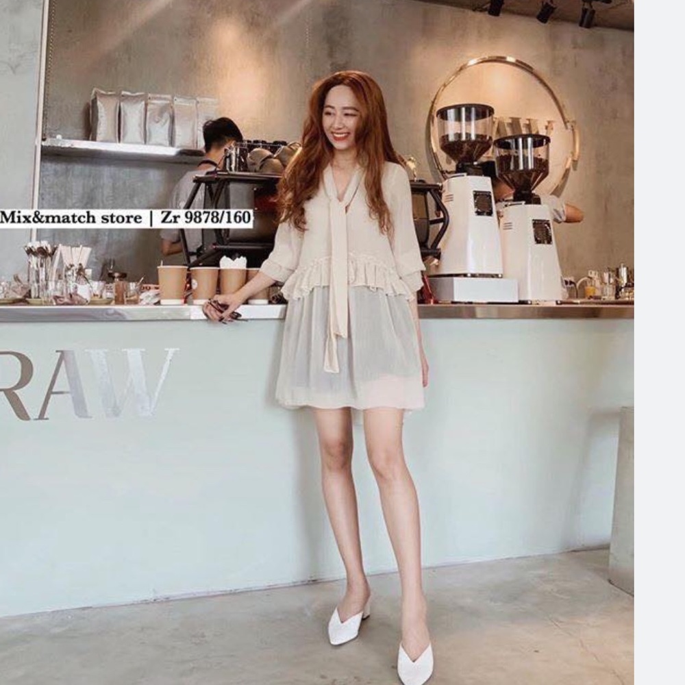 BLOUSE WITH TIE off white beige size S
